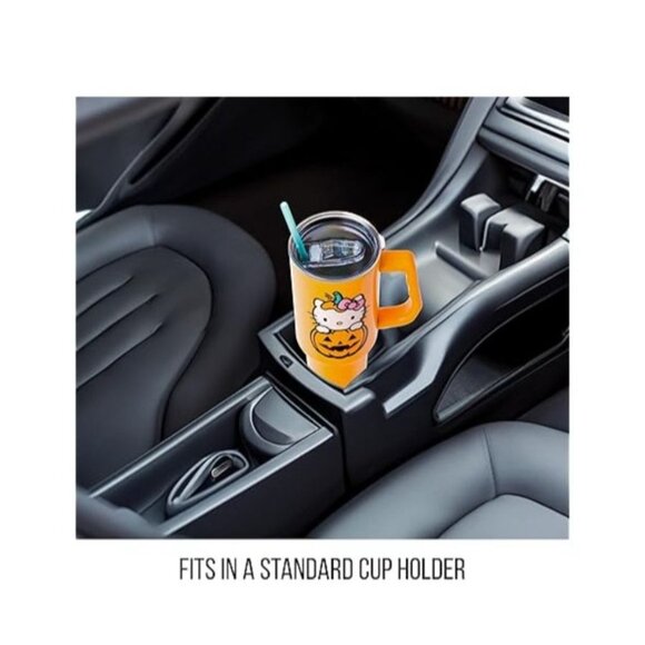 Hello Kitty Halloween Jack-O-Lantern Stainless Steel Tumbler With Handle & Straw - Picture 6 of 7